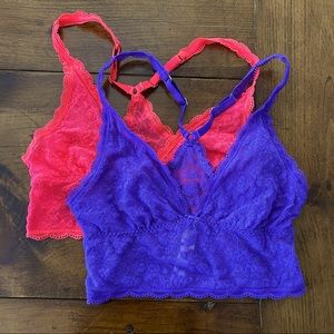 Victoria's Secret pink and purple lace bralettes, size XS
